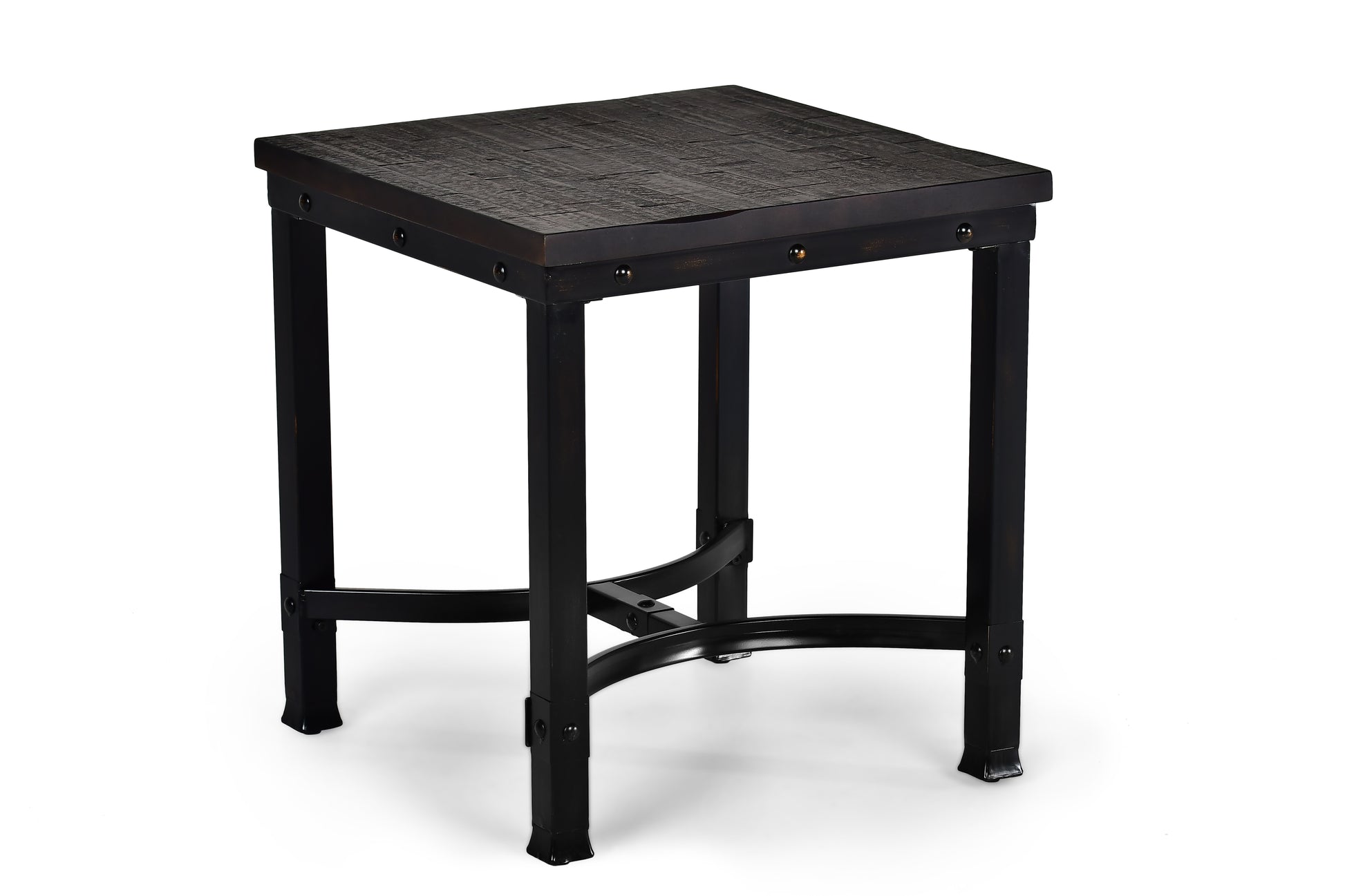 Rustic Square End Table Aged Butcher Block Style Surface, Dark Iron Legs, Distressed Finish Blend With Any D Cor Gray Metal