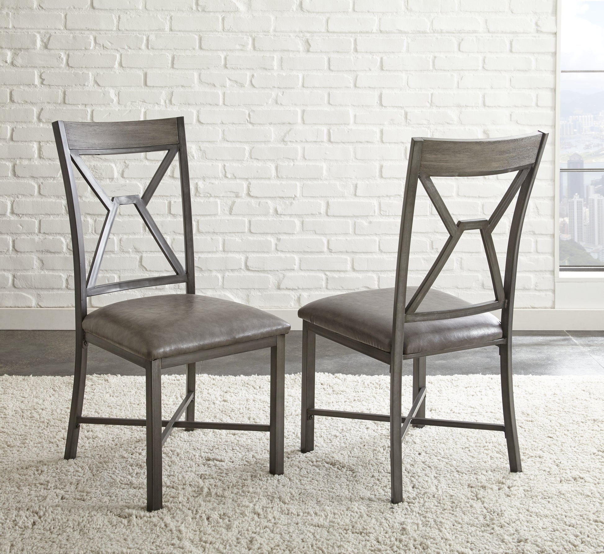 Alamo Pu Side Chair Set Of 2 Gray Dark Gray Wood