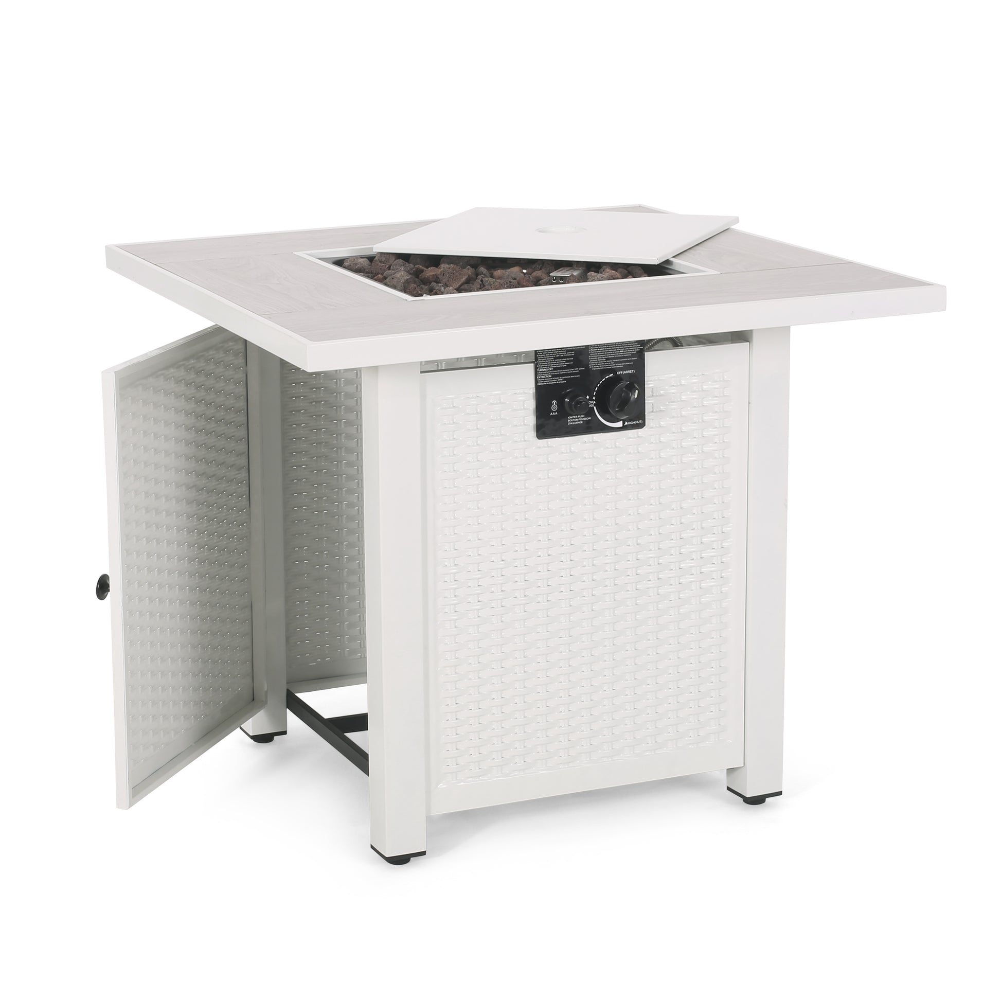 30" Outdoor 40,000Btu Square Iron Fire Pit With Ceramic Tile Top, White White Ceramic Tile Iron