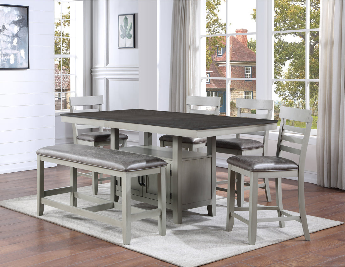 Hyland 6 Piece Dining Set Pearl Silver Silver White Wood