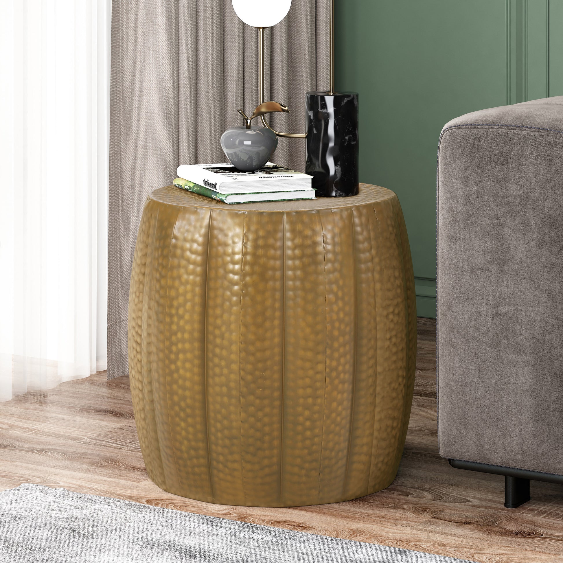 Metal Drum End Table Gold Iron