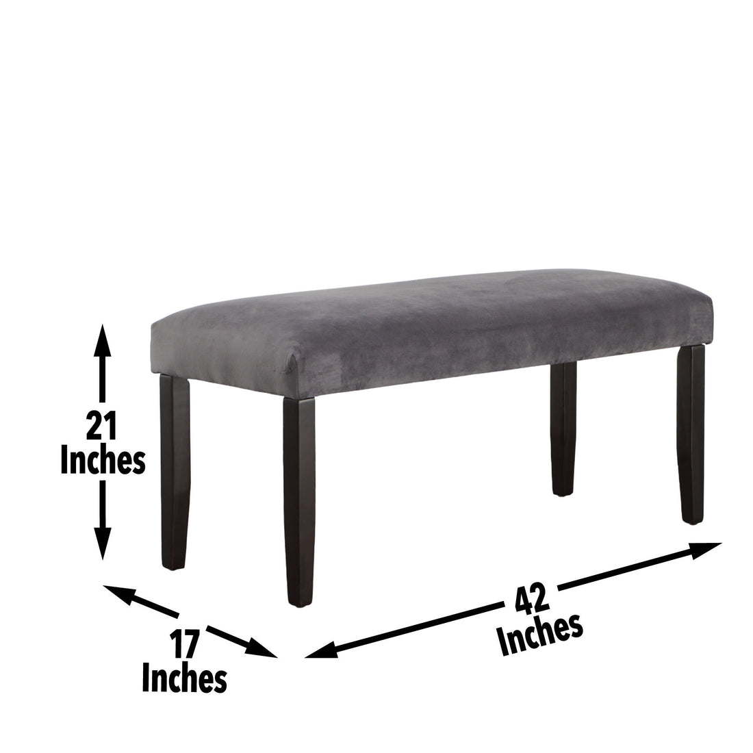 Napoli Velvet Dining Bench Gray Dark Gray Wood