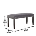 Napoli Velvet Dining Bench Gray Dark Gray Wood