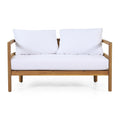 Outdoor Acacia Wood Loveseat And Coffee Table Set With Cushions, Teak And White Brown White Acacia Wood