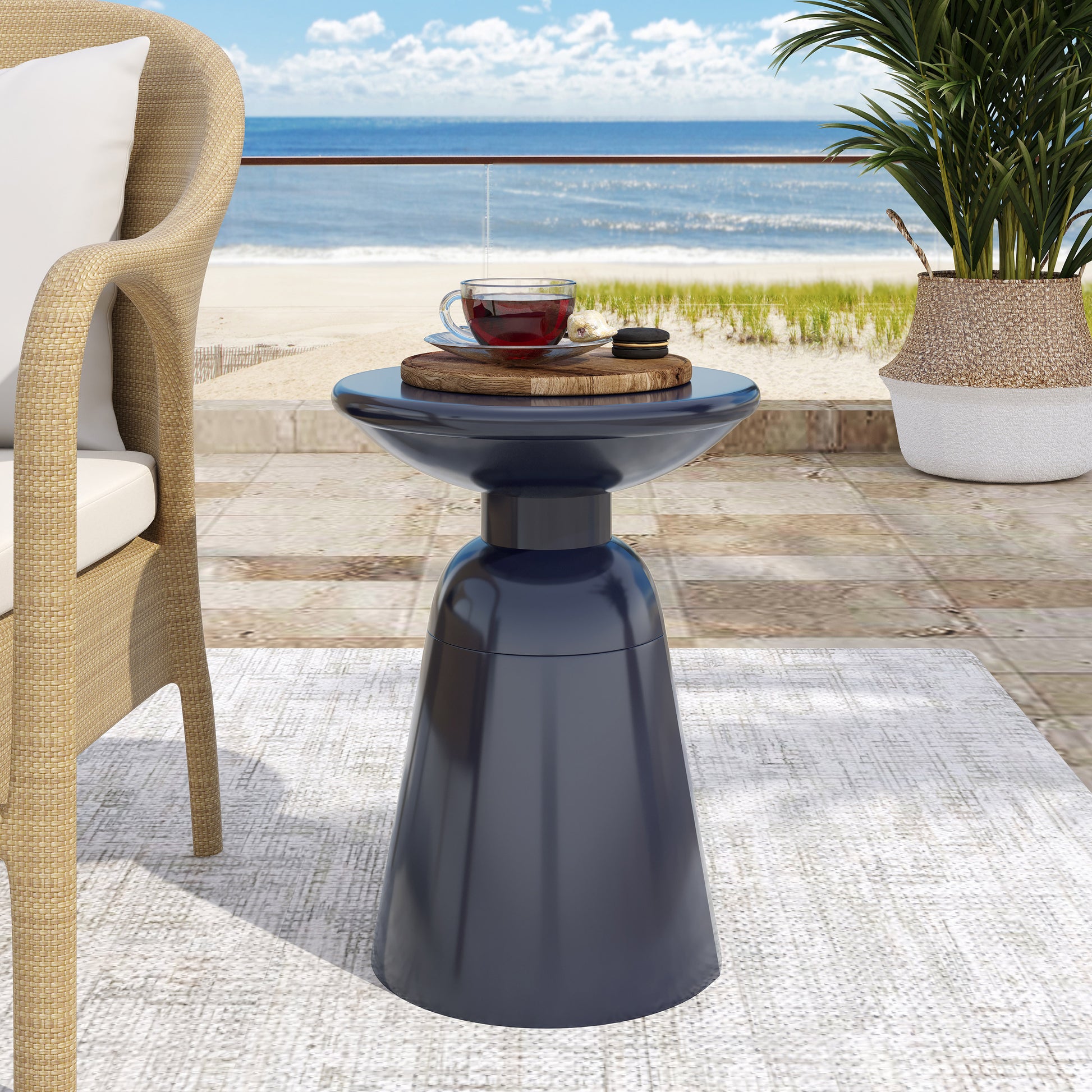 Outdoor Metal End Table Large Navy Blue Iron