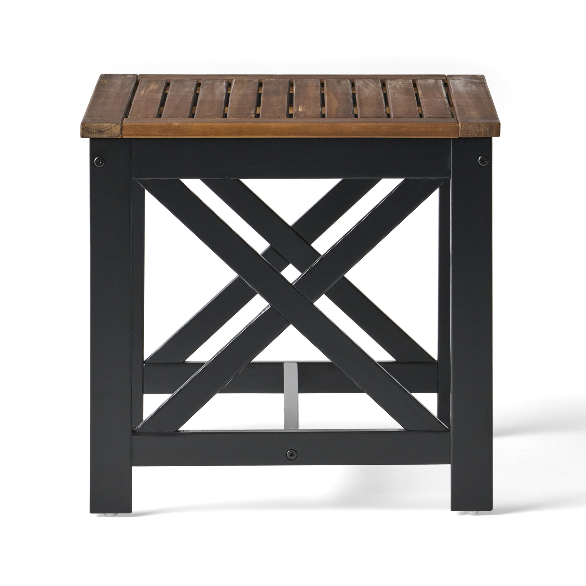 Farmhouse End Table Black Brown Wood