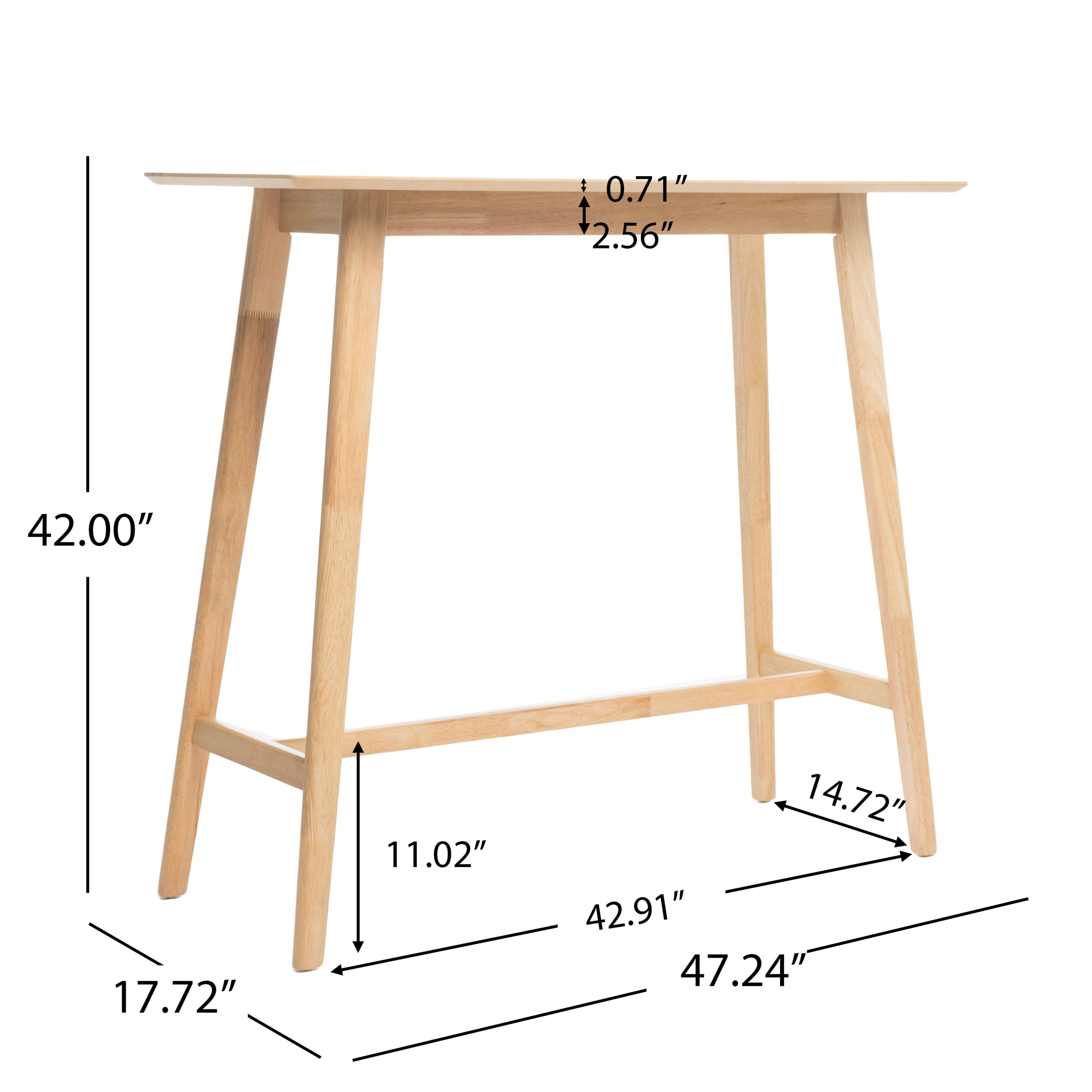 Wood Bar Table, Natural Oak Finish, 17.72 In X 47.24 In X 42.01 In Natural Mdf