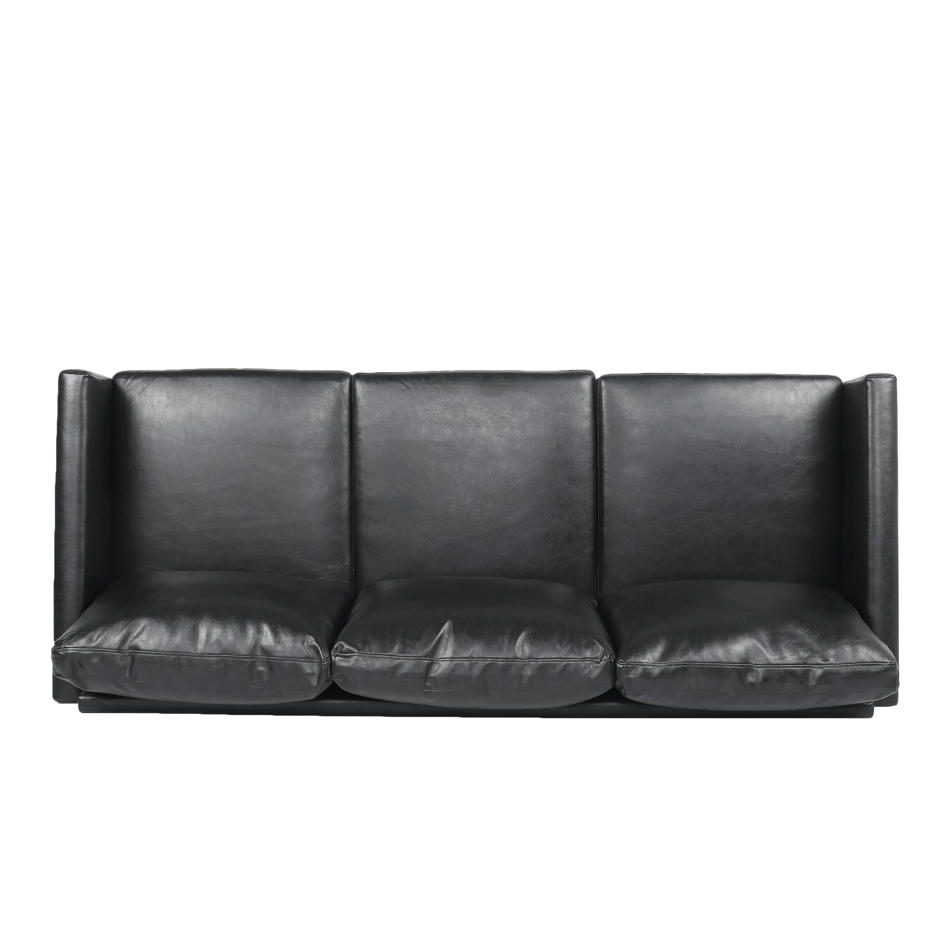 3 Seat Sofa With Wooden Legs, Retro Style For Living Room And Study Black Pu 3 Seat