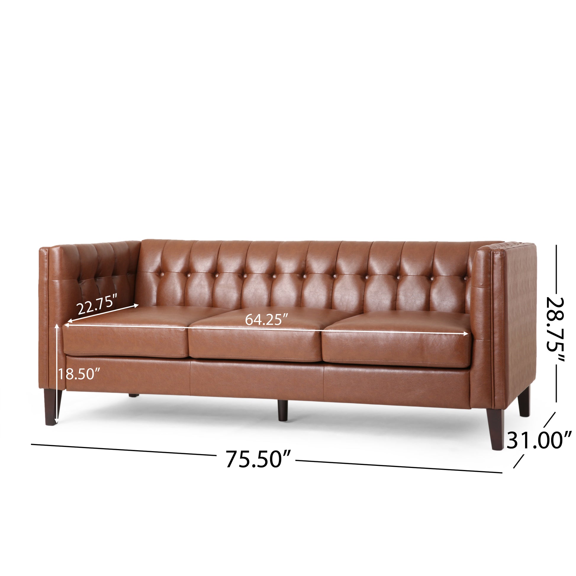 Mirod Comfy 3 Seat Sofa With Tufted Backmodern For Living Room Light Brown Pu 3 Seat