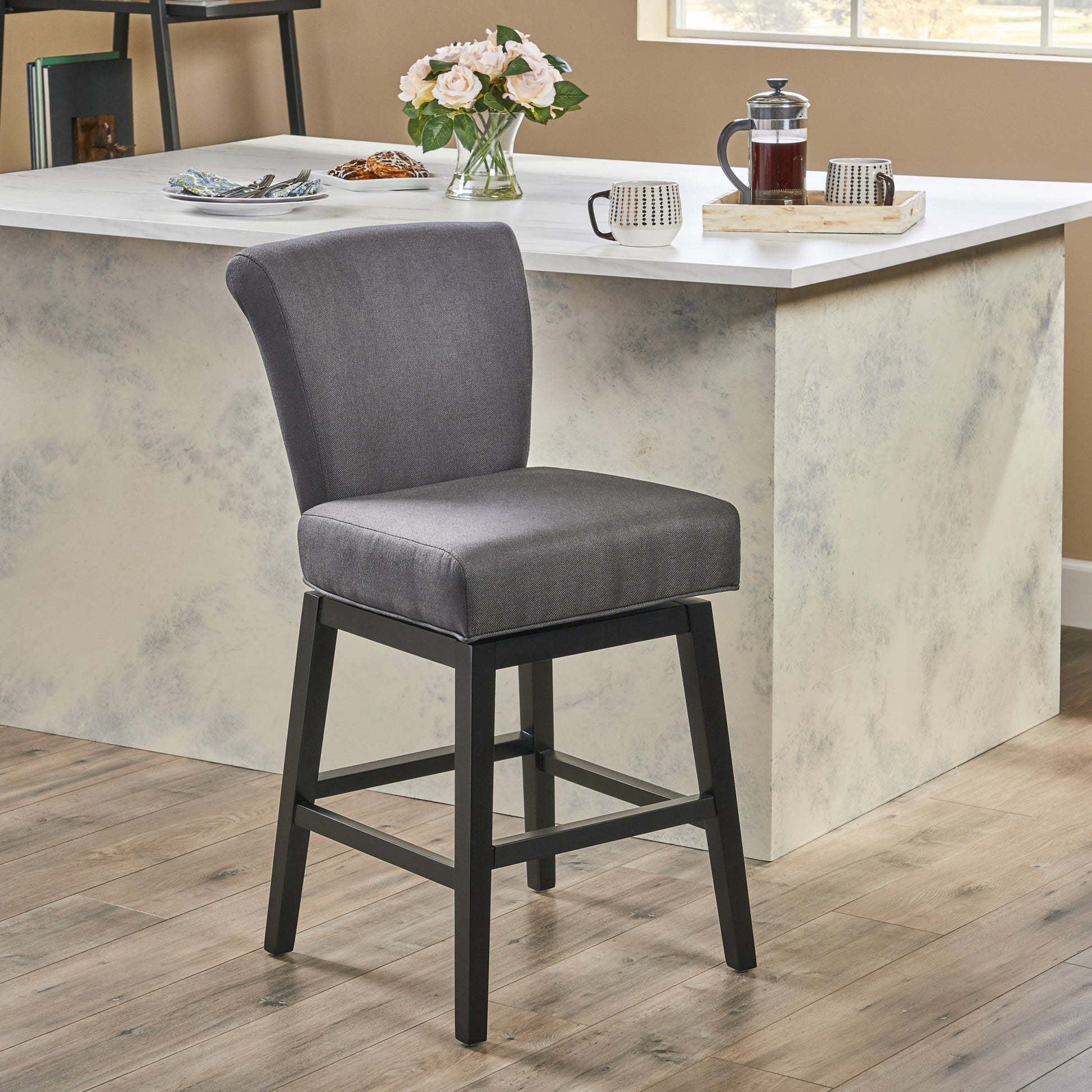 Swivel Counter Stool Charcoal Grey Fabric