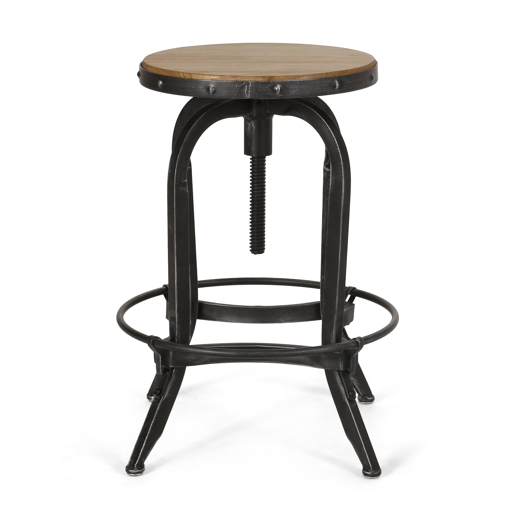 Industrial Firwood Adjustable Height Swivel Barstools Set Of 2 Natural,Pewter Metal & Wood