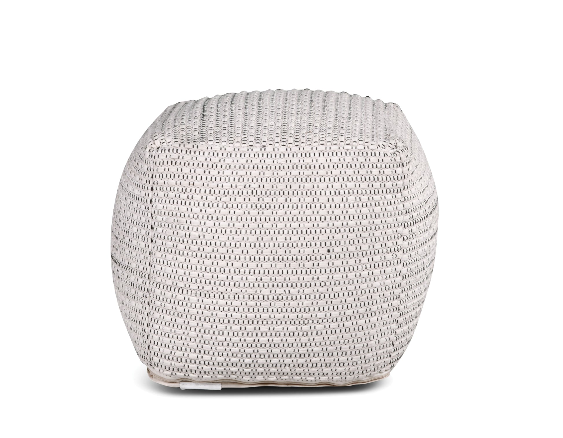 Hakim Square Handwoven Woolen Pouf White White Fabric