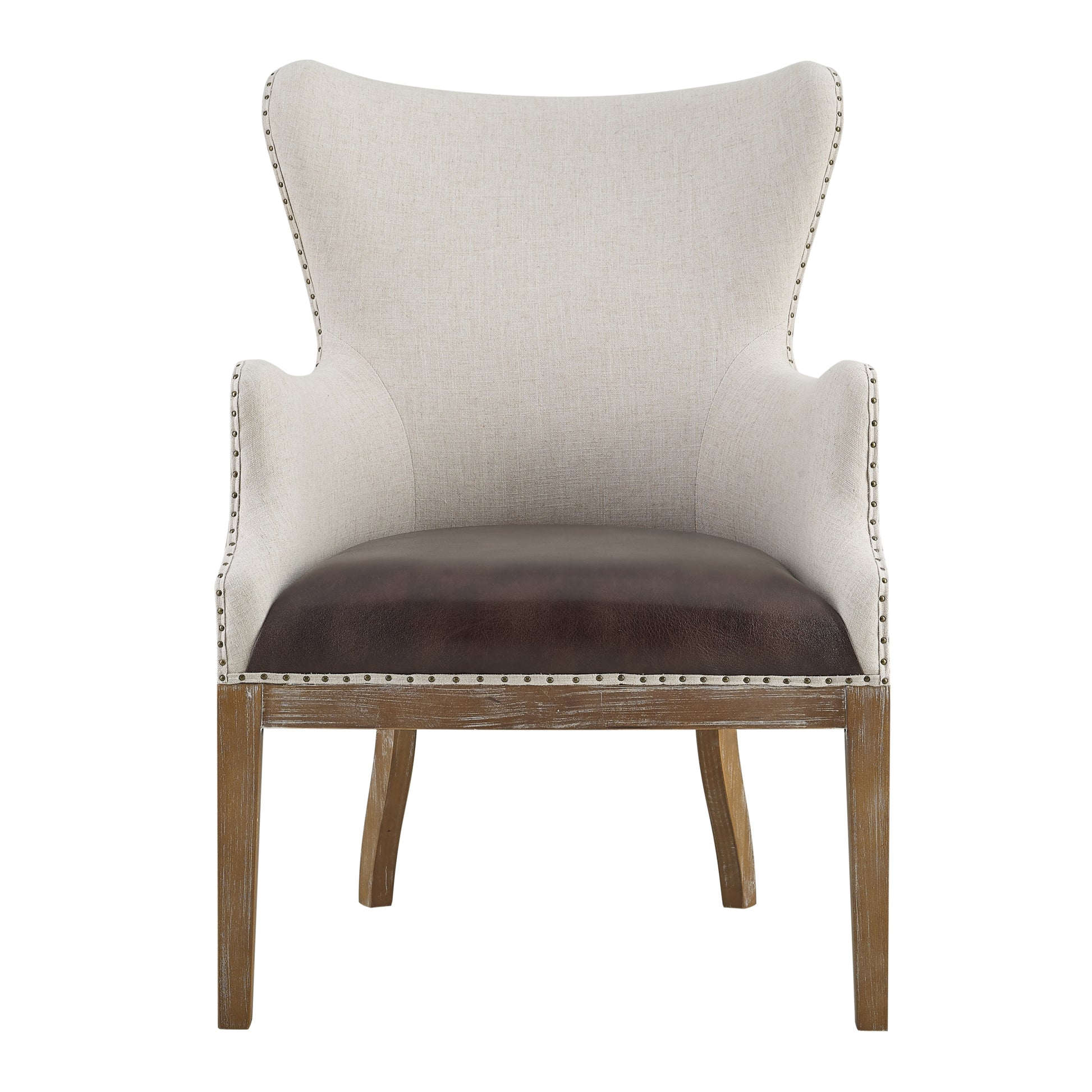 George Wingback Accent Chair Two Tone White Faux Leather