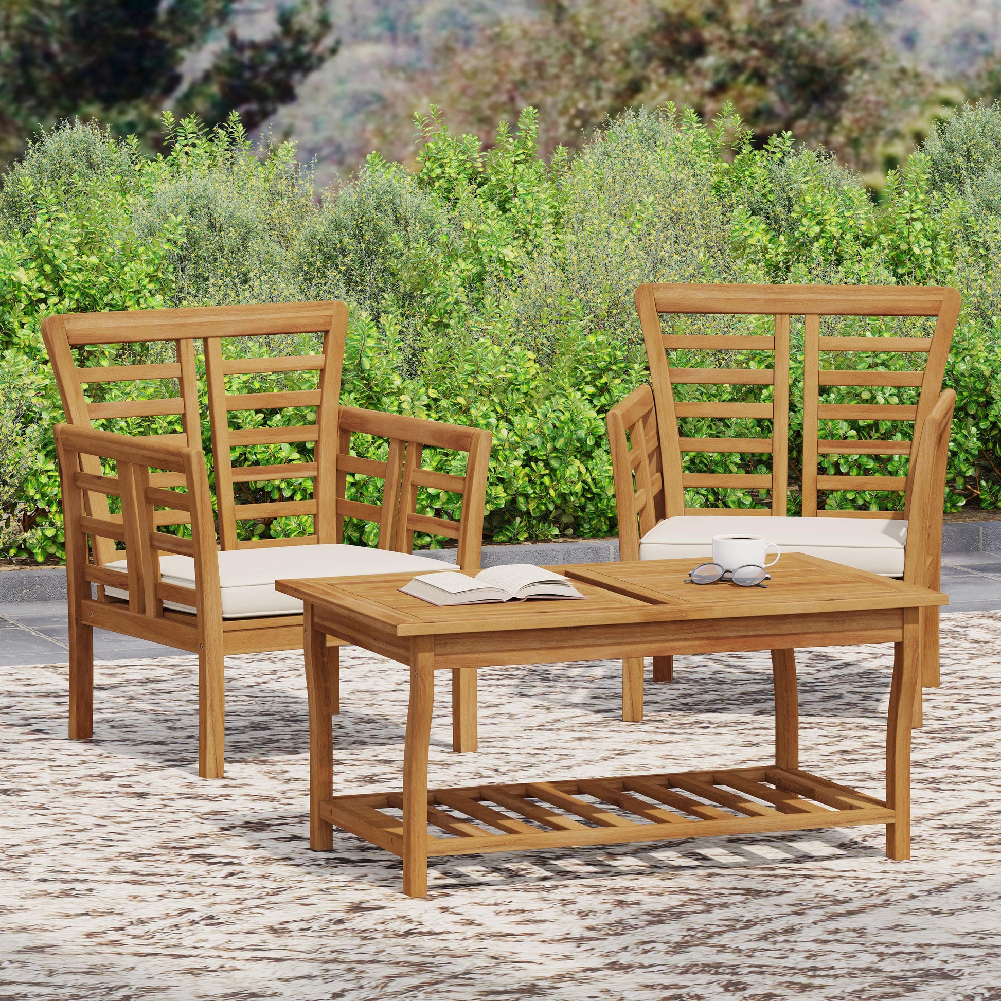 Caydon 2 Club Chairs Table Brown Wood