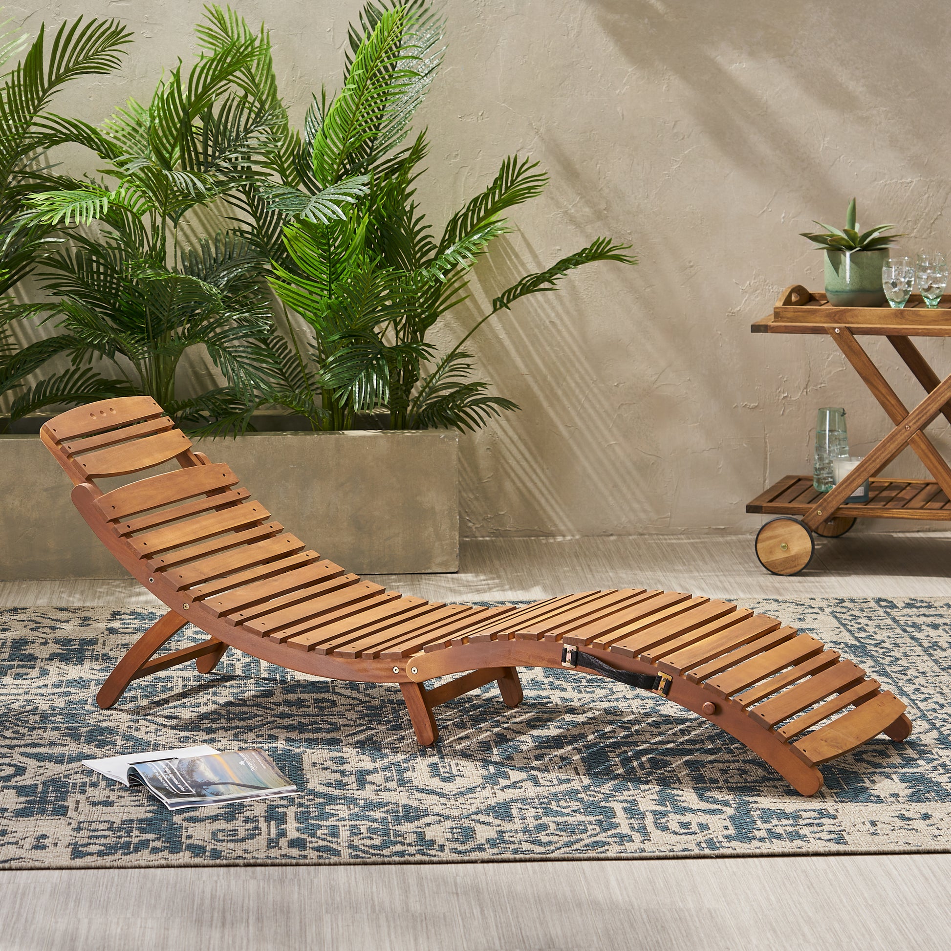 Lahaina Wood Foldable Chaise Lounge Brown Wood