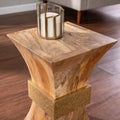 Turvey Square Side Table W Brass Accents Natural Solid Wood