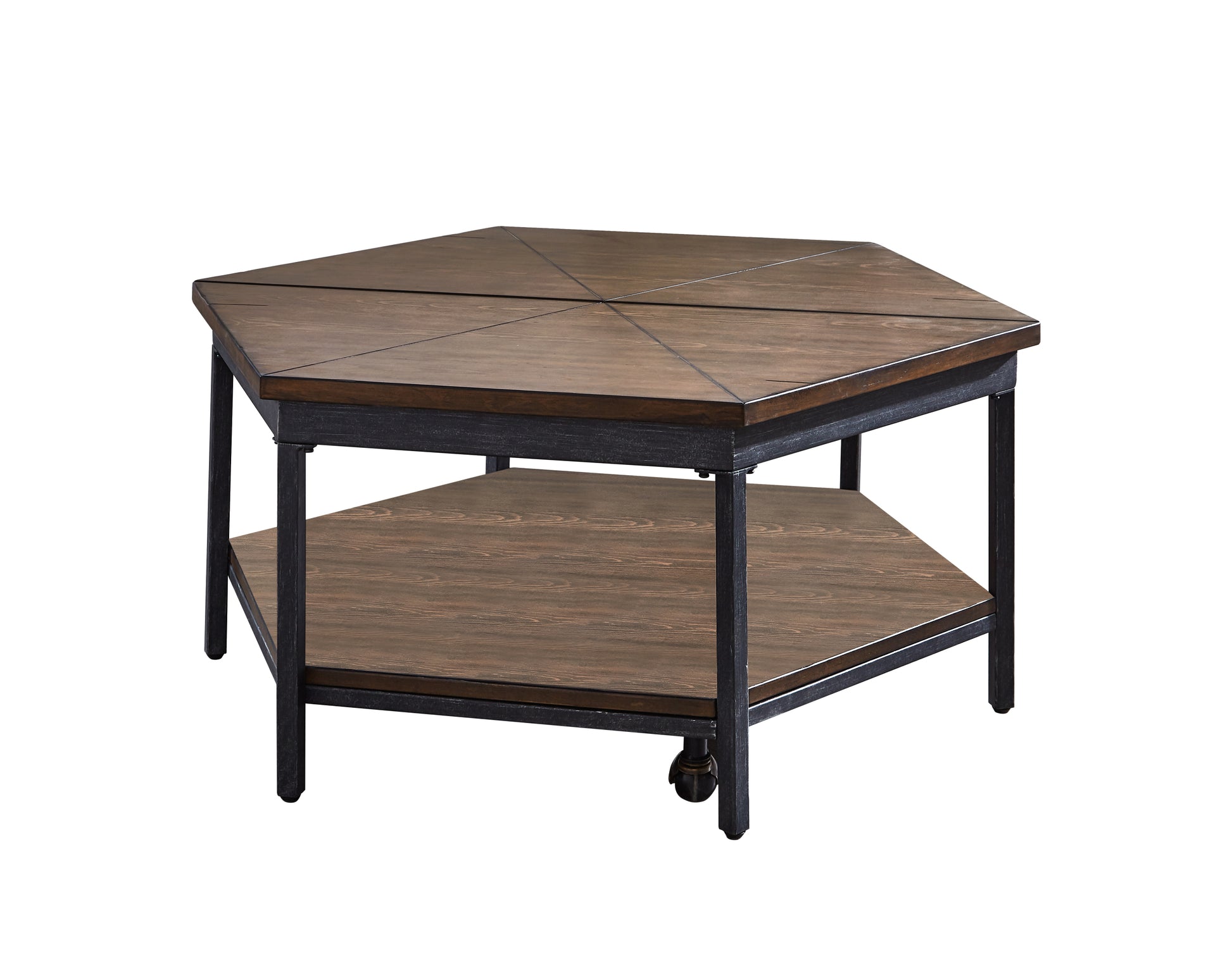 Ultimo 3 Piece Table Set Hexagon Lifttop & End Tables Brown Brown Iron