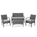 Cordoba Kd Wicker 4 Pc Chat Set Grey Pe Rattan Iron Waterproof Fabric