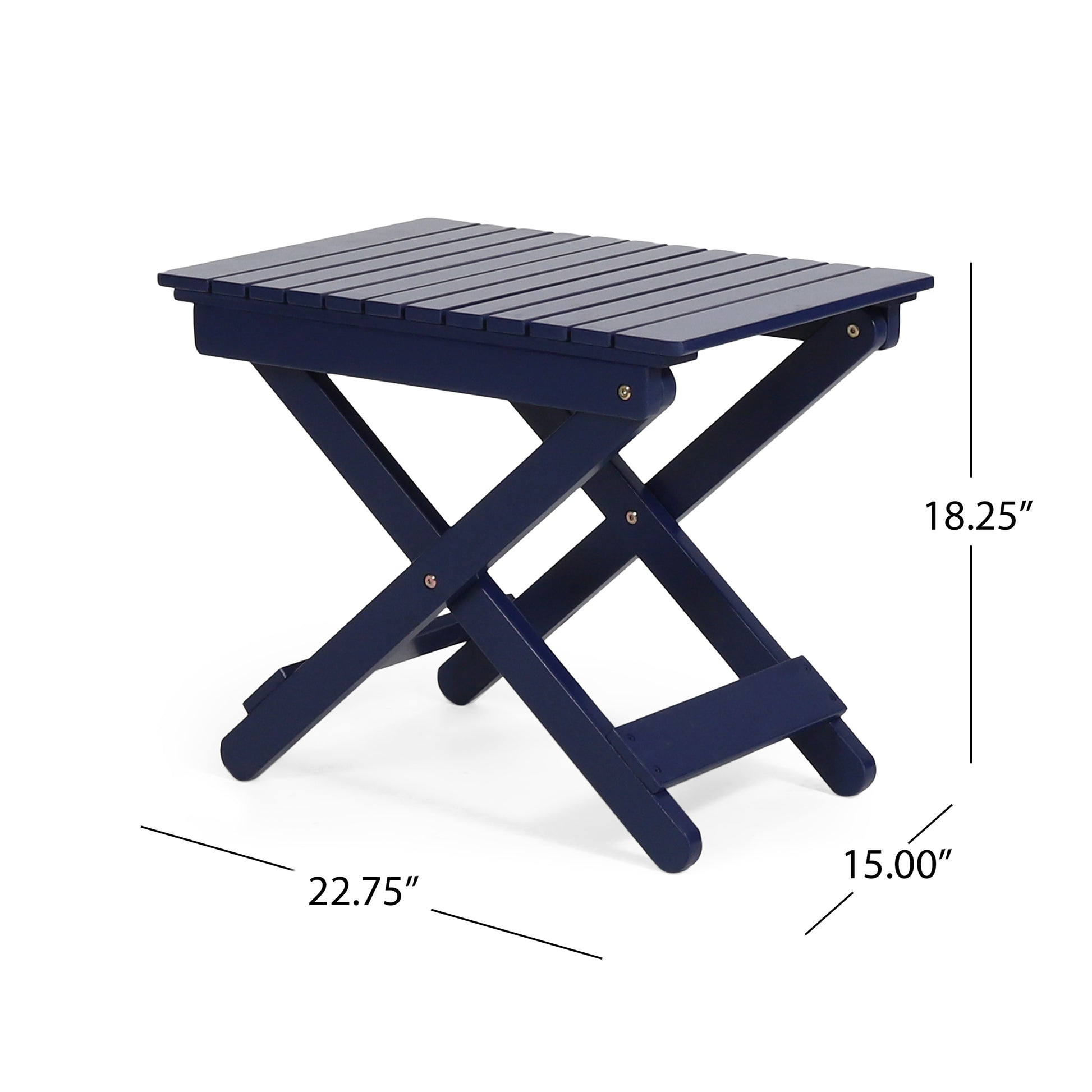 Outdoor Folding Wooden Side Table, Navy Blue, 15"D X 22.75"W X 18.25"H Navy Blue Acacia Wood