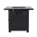 Outdoor Patio Propane Fire Pit 24.5'' H X 28'' W Square Iron Gas Burning Fire Table 40,000 Btu, Tank In Side, Black Black Iron