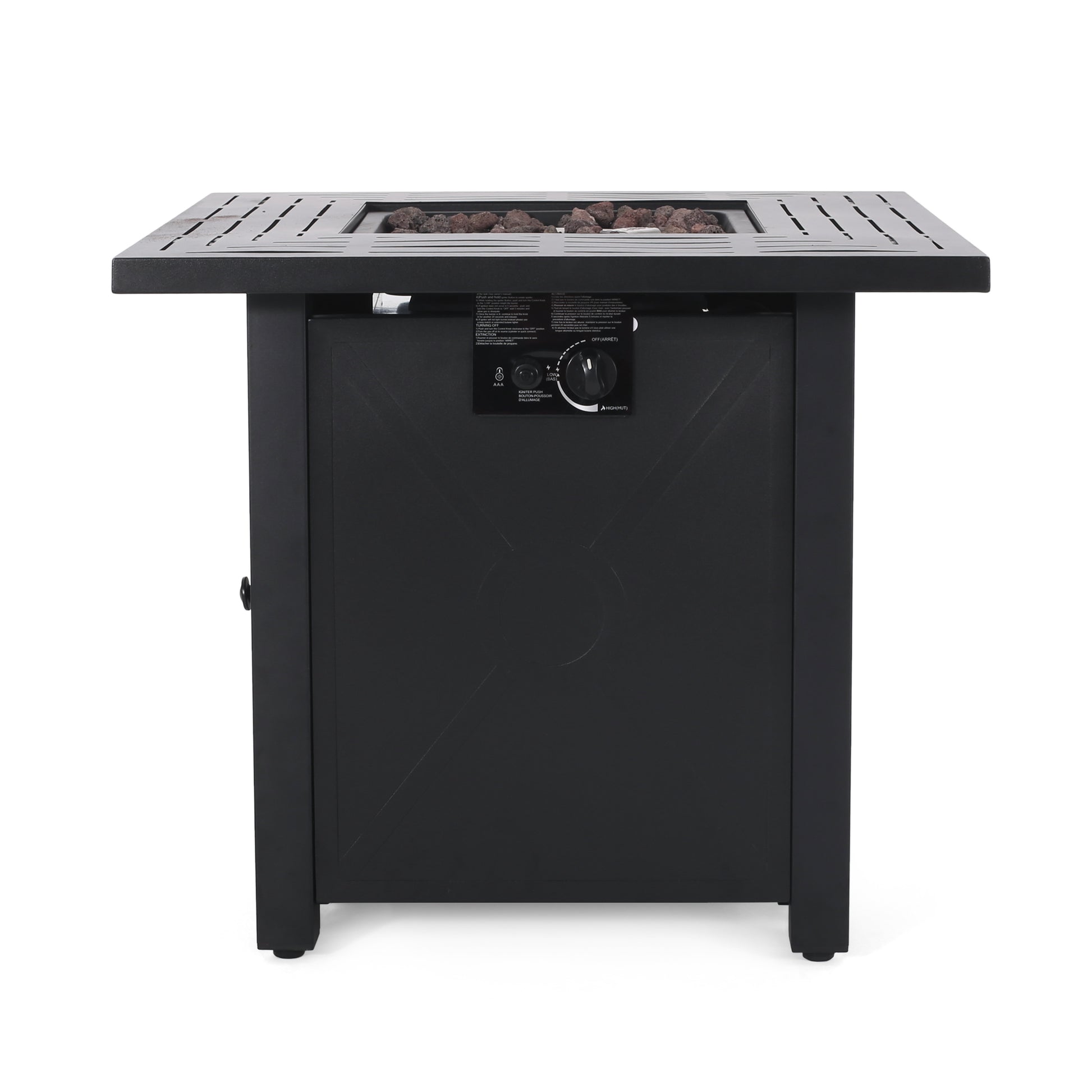 Outdoor Patio Propane Fire Pit 24.5'' H X 28'' W Square Iron Gas Burning Fire Table 40,000 Btu, Tank In Side, Black Black Iron