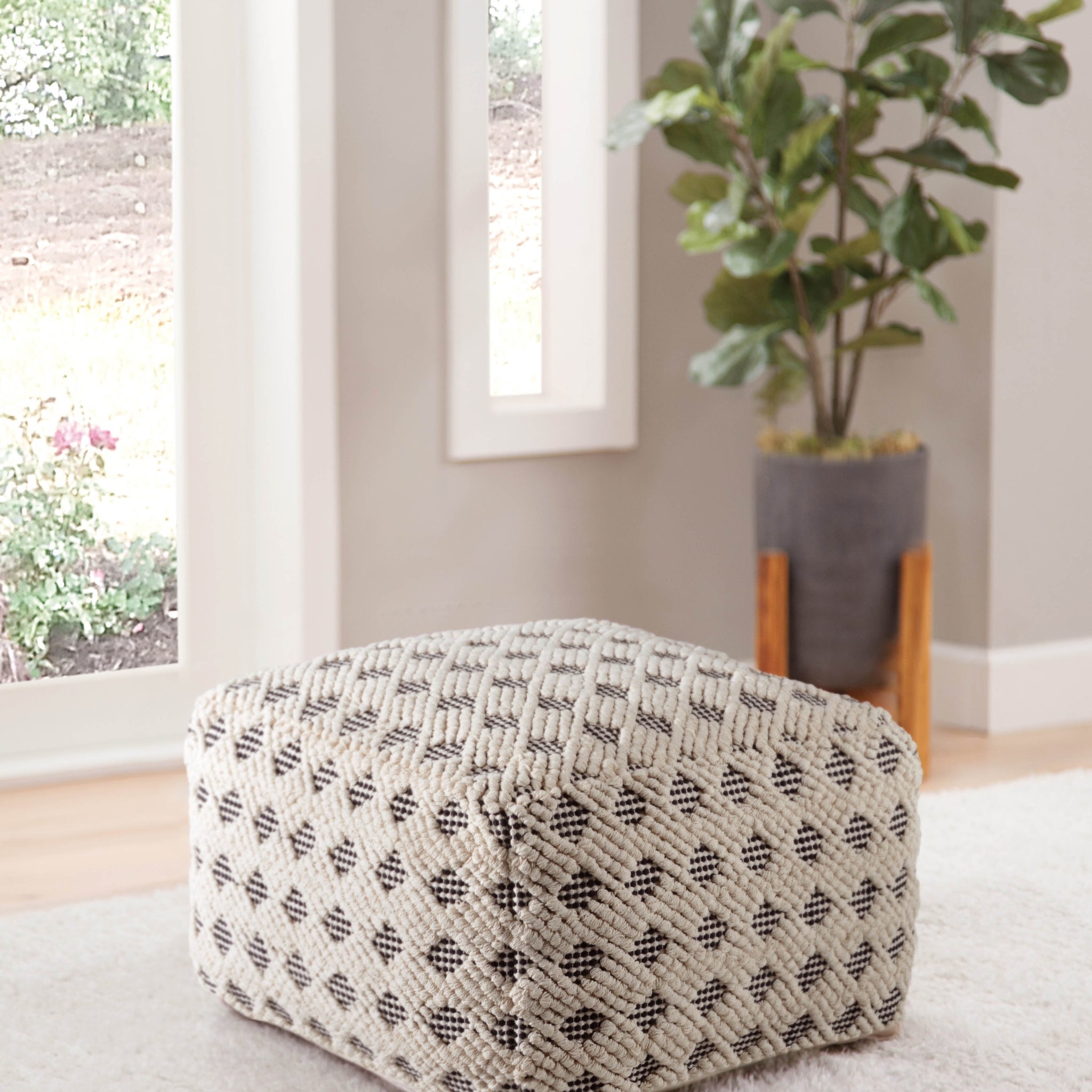 Kodi Square Pouf Pearl Silver Silver White Fabric