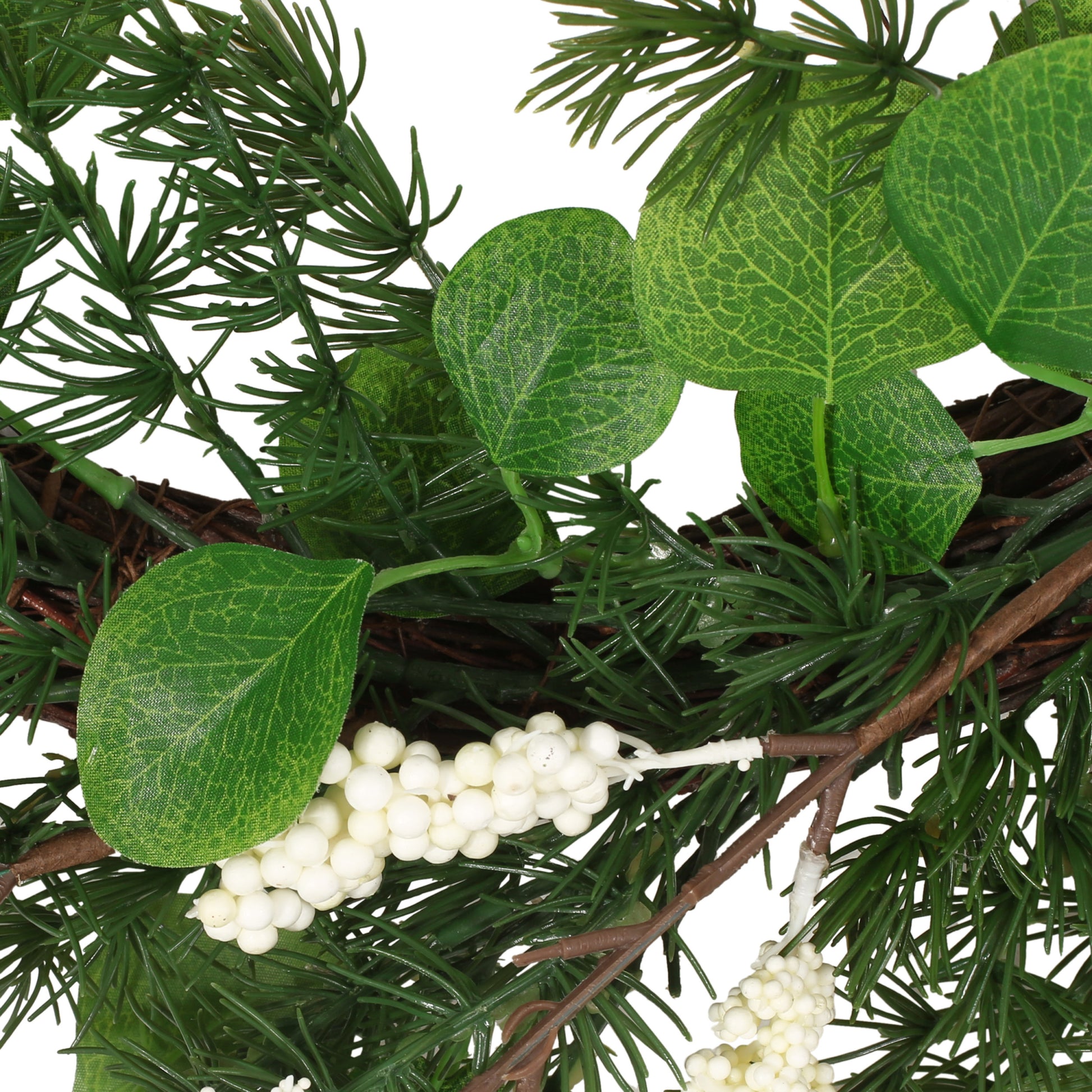 25.5" Leaves Berry Wreath White Green Polyester