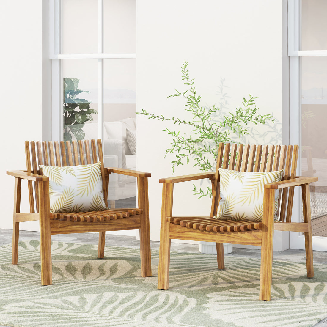 Outdoor Acacia Wood Slatted Club Chairs, Set Of 2, Teak Finish, Acacia Wood, 30"D X 28"W X 30.75"H Brown Acacia Wood