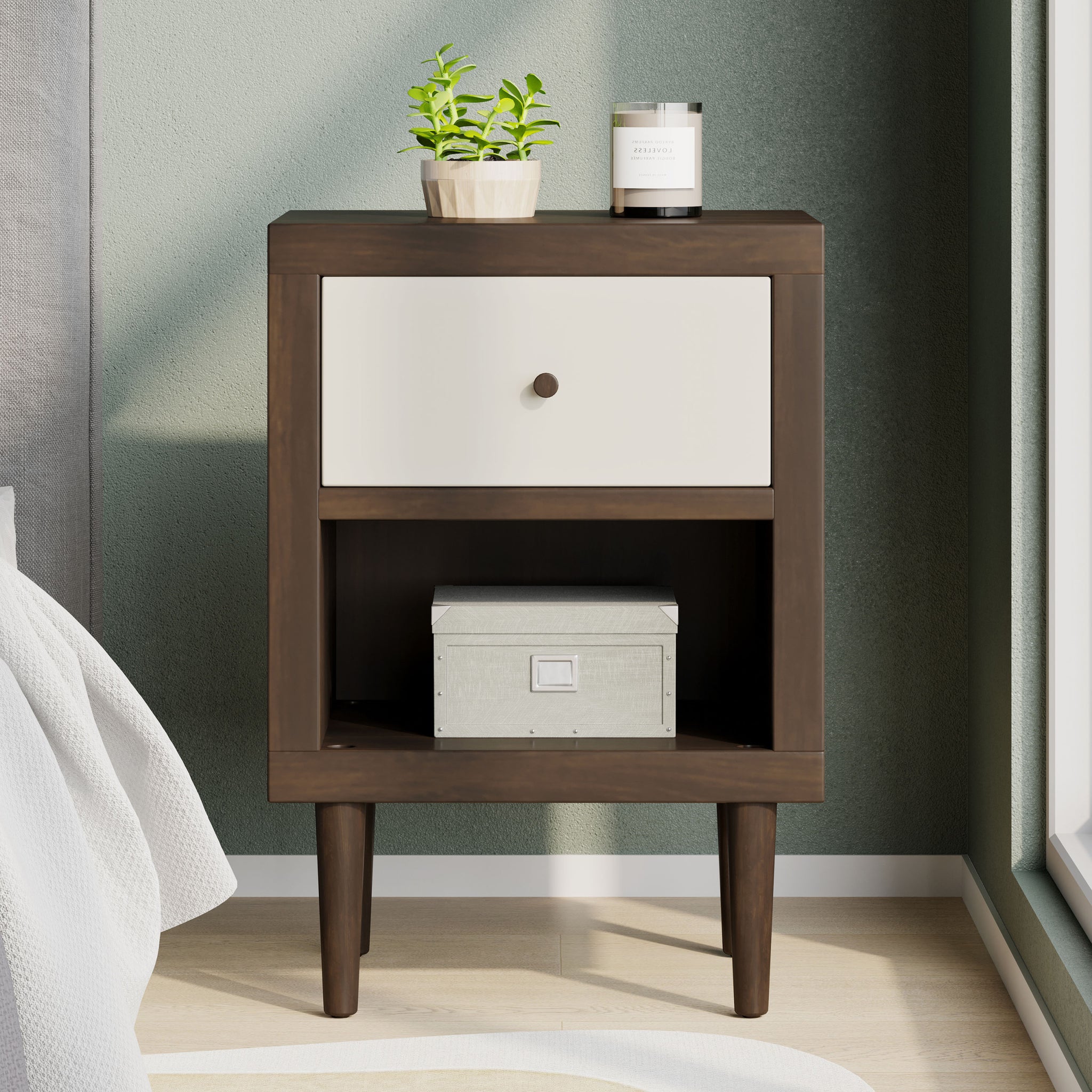 1 Drawer Nightstand Walnut Mdf