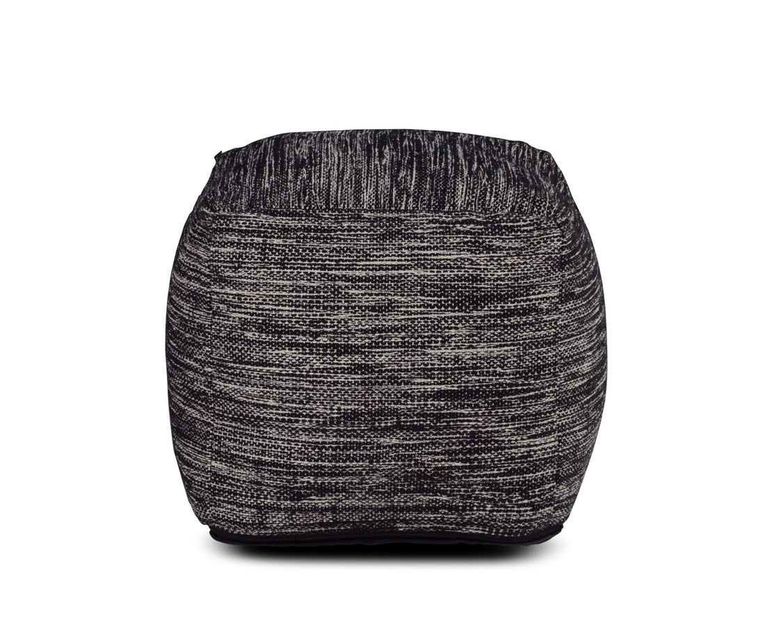 Omari Square Handwoven Woolen Pouf Black Black Fabric