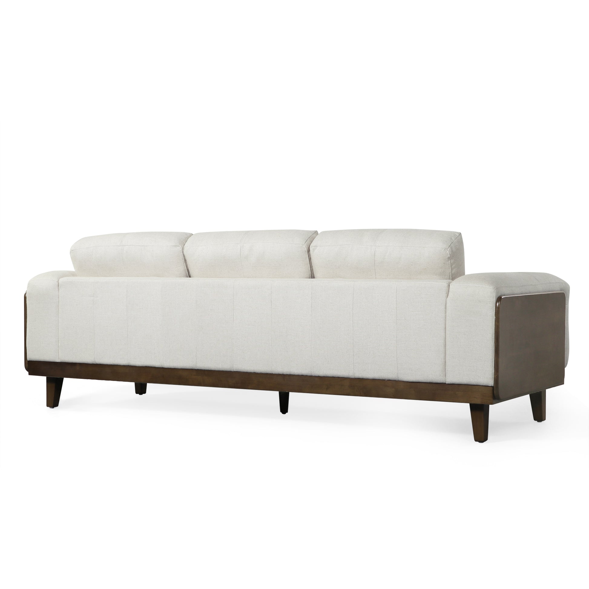 3 Seater Sofa Beige Wood 3 Seat