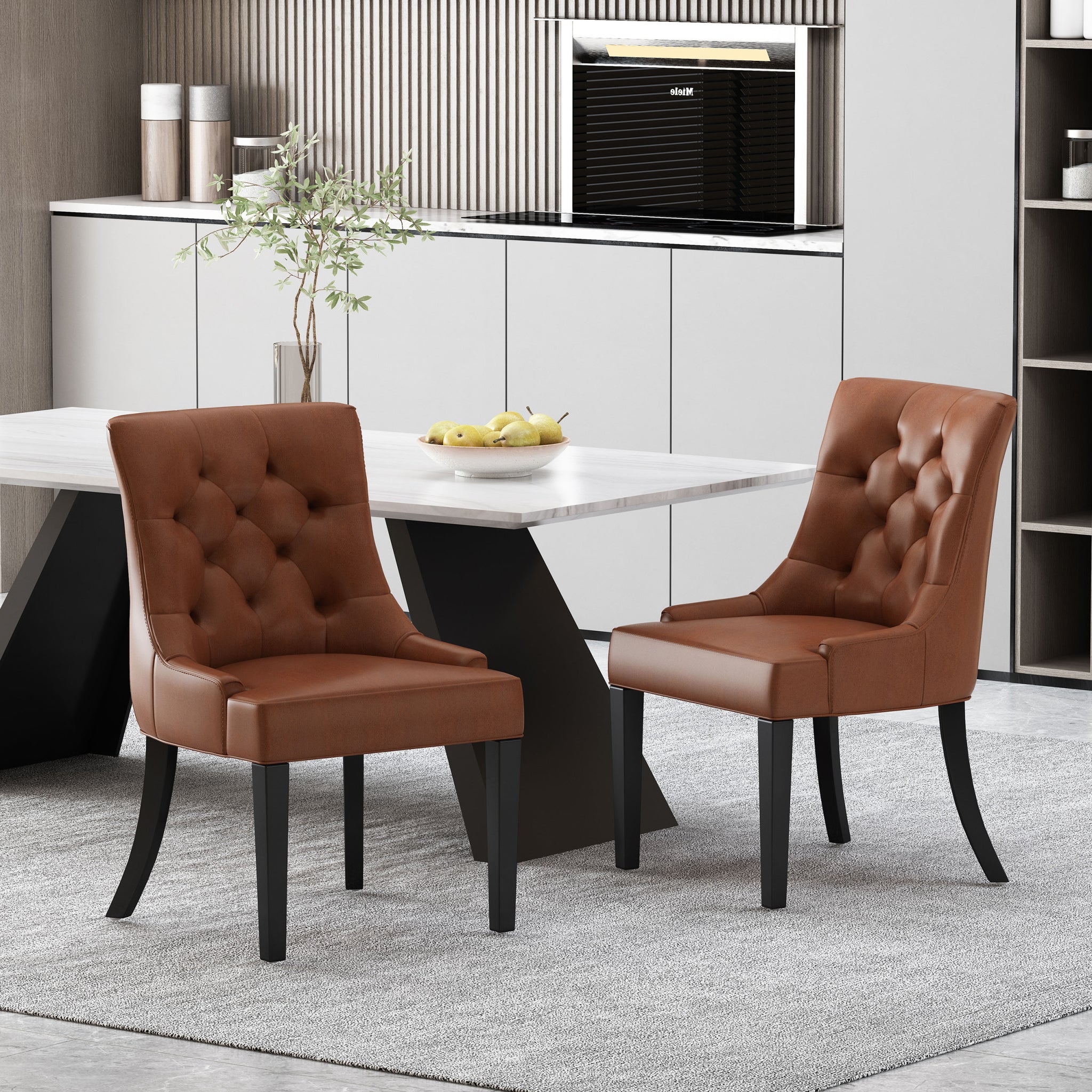 Cheney Dining Chair Kd Mp2 Set Of 2 Light Brown Pu