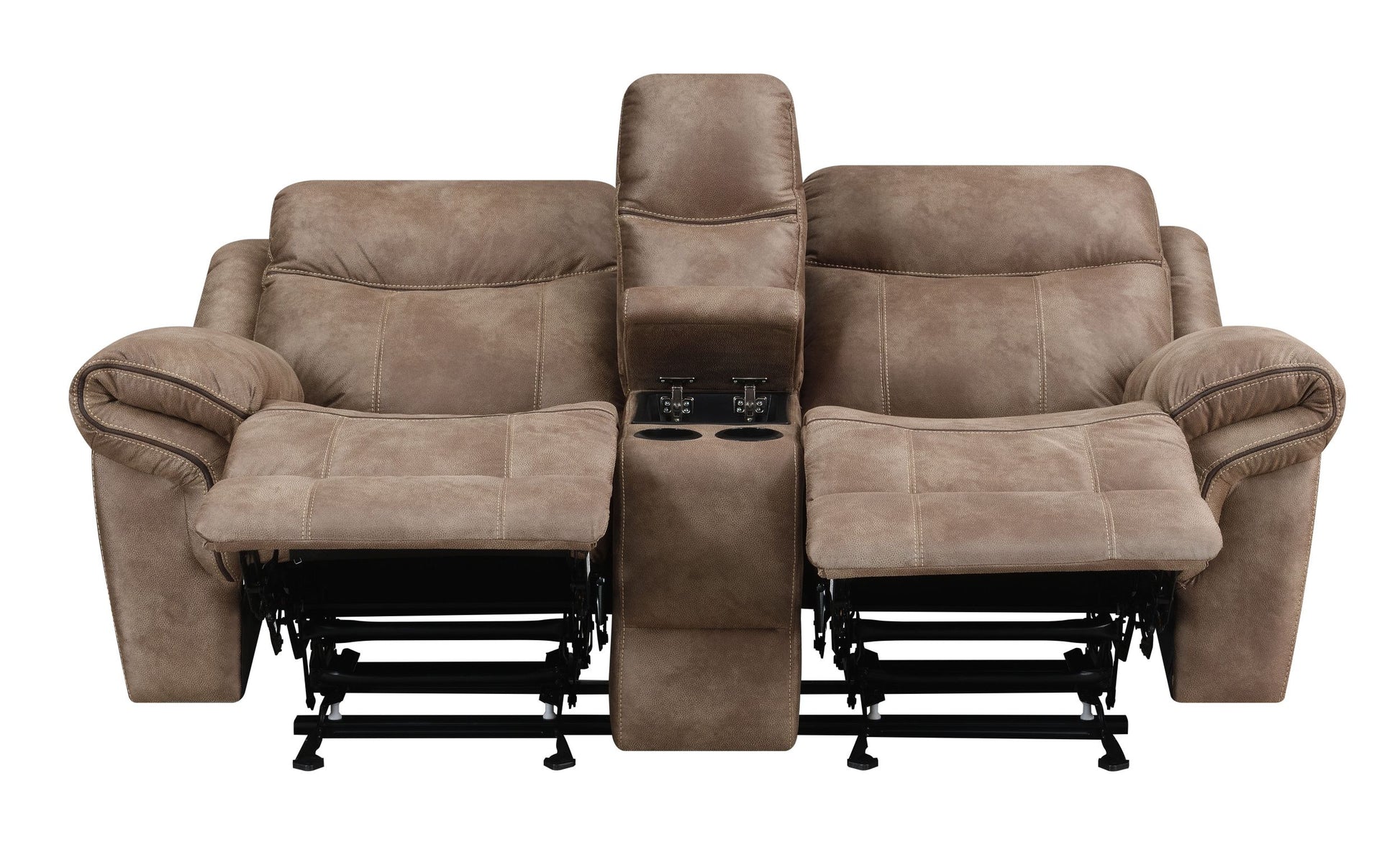 Nashville Glider Recliner Console Loveseat Light Brown Light Brown Faux Leather 2 Seat