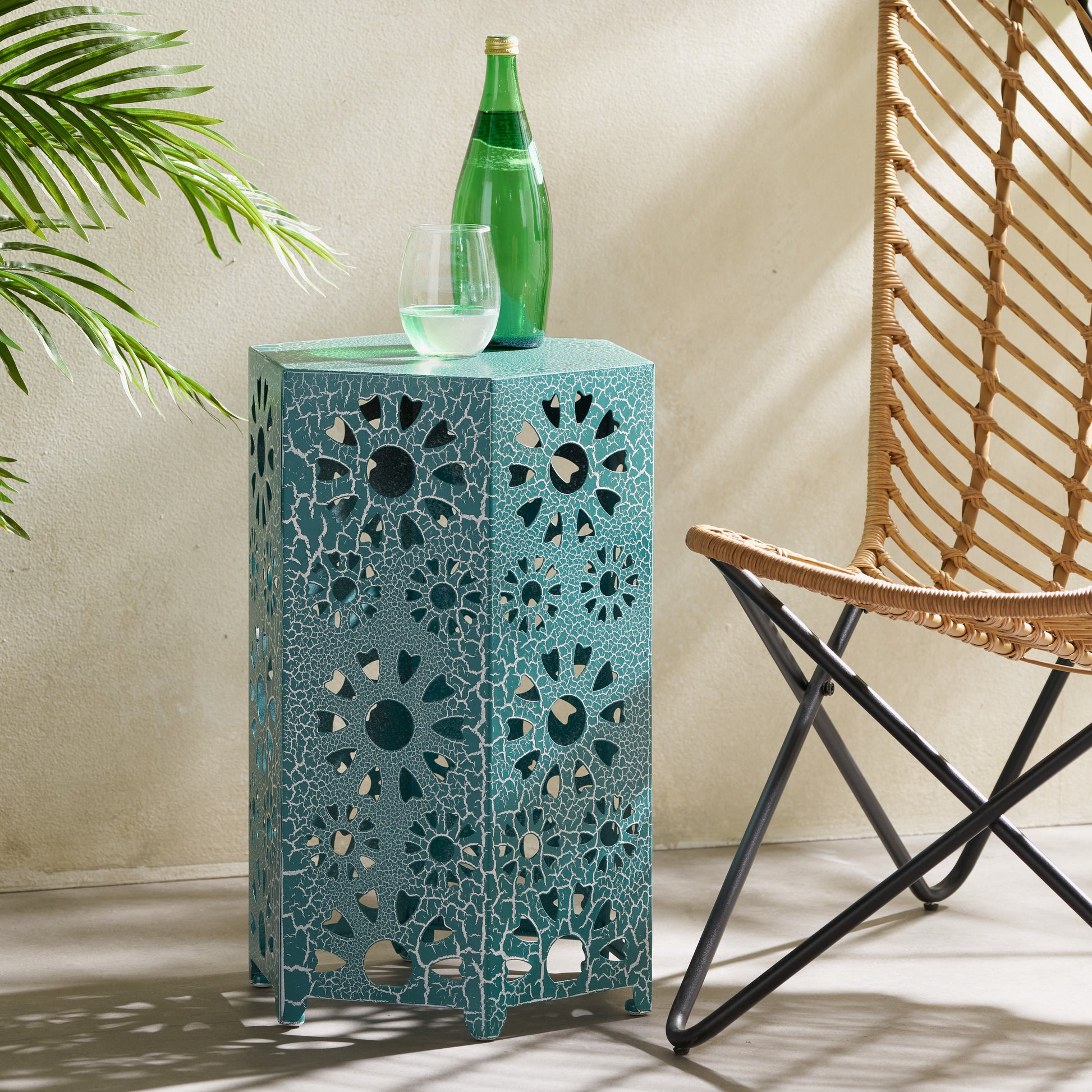 Eliana 14" Side Table Teal Iron