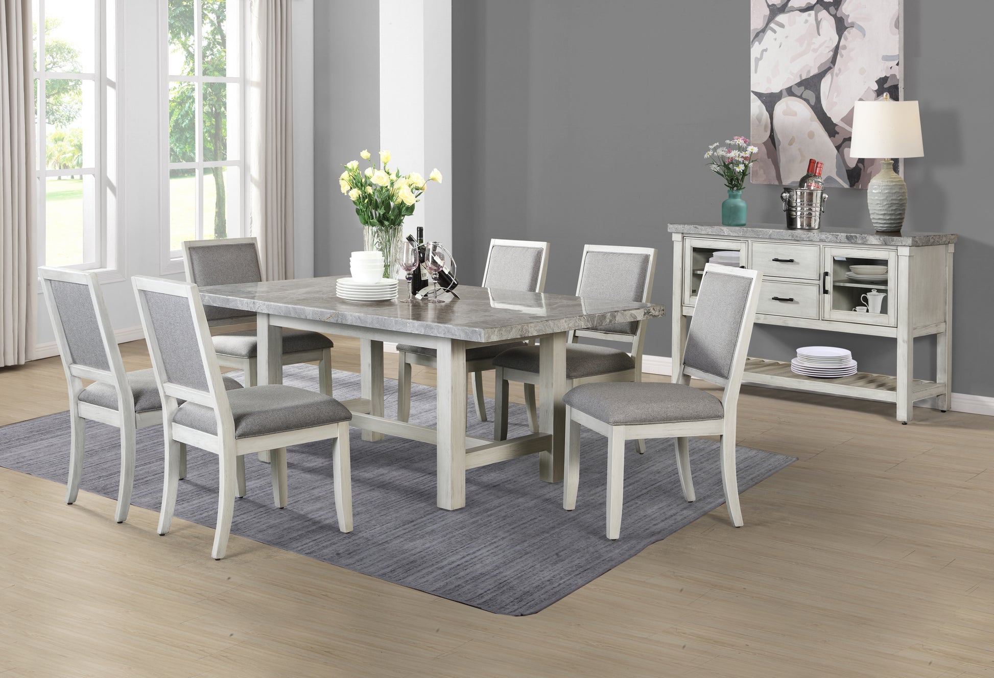 Canova 7 Piece Dining Set White White Wood