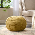 Yuny Knitted Cotton 20 X 20 Round Pouf Yellow Cotton