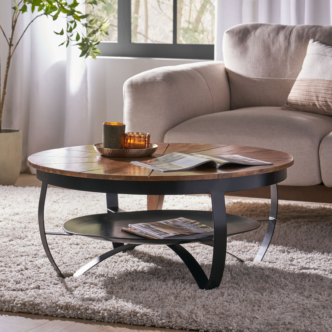 WOODEN & IRON COFFEE TABLE natural-metal & wood