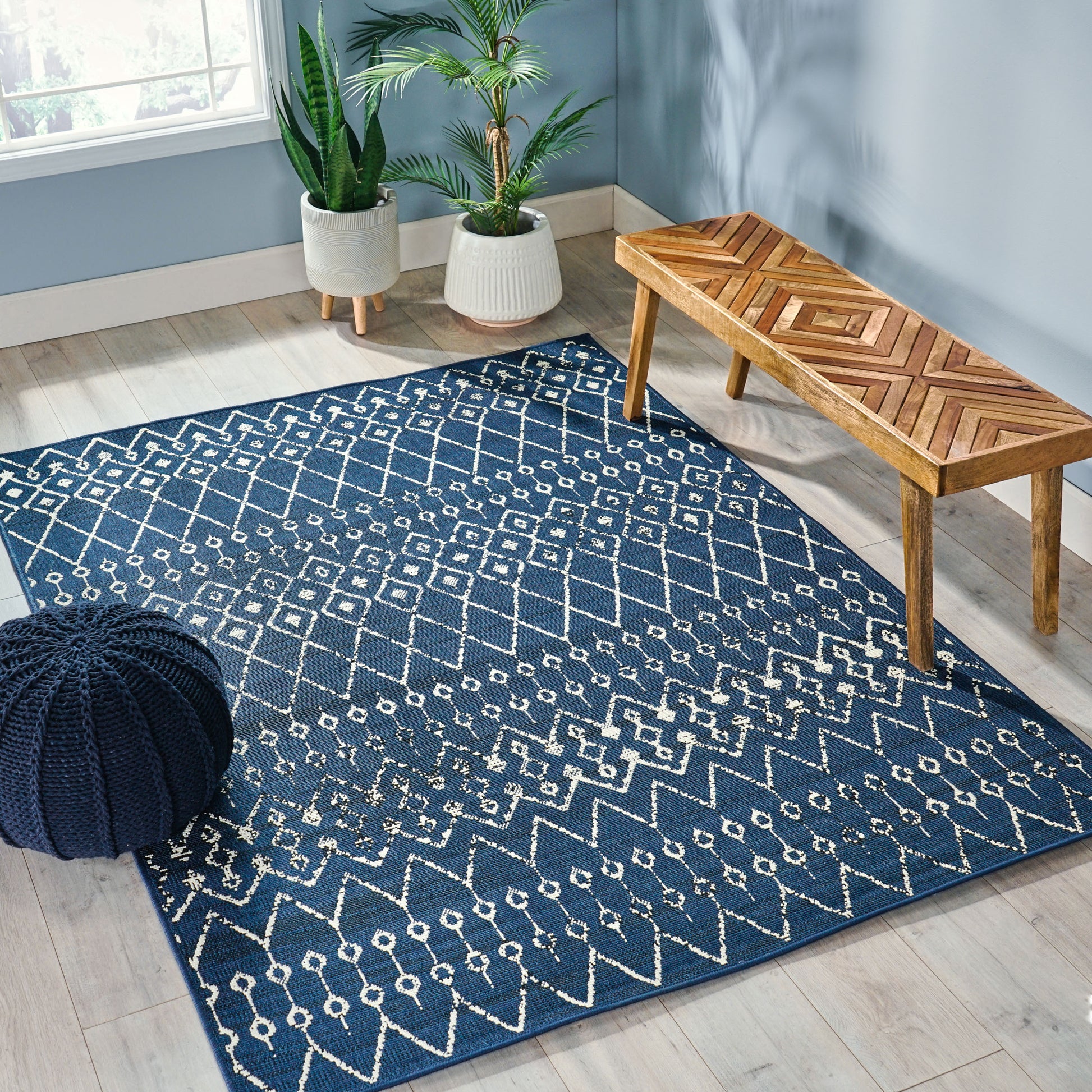 5'3"X7' Rug Navy Ivory Polypropylene