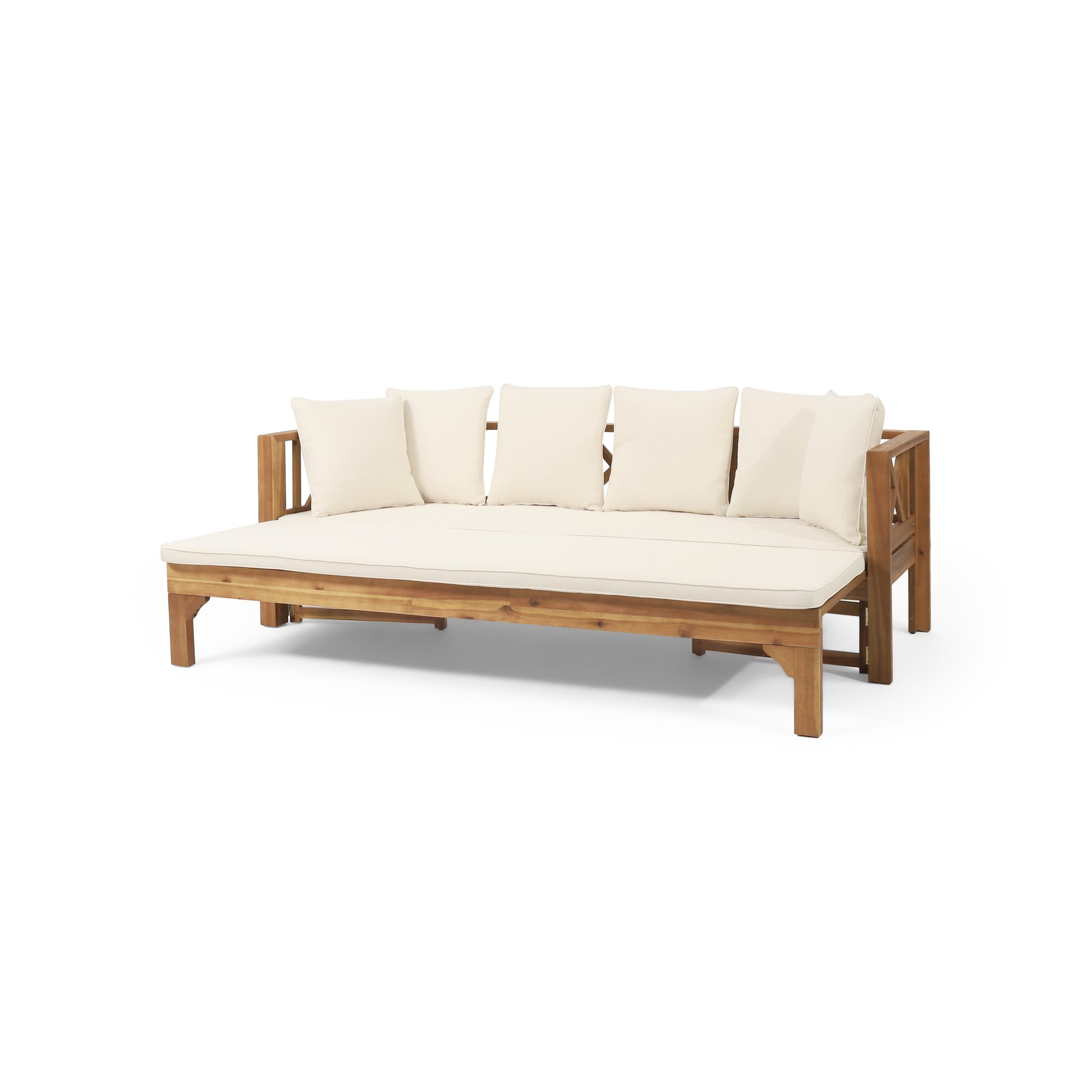 Long Beach Sofa Daybed Full Teak Pe Rattan Iron Waterproof Fabric