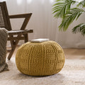 Yuny Knitted Cotton 20 X 20 Round Pouf Yellow Cotton