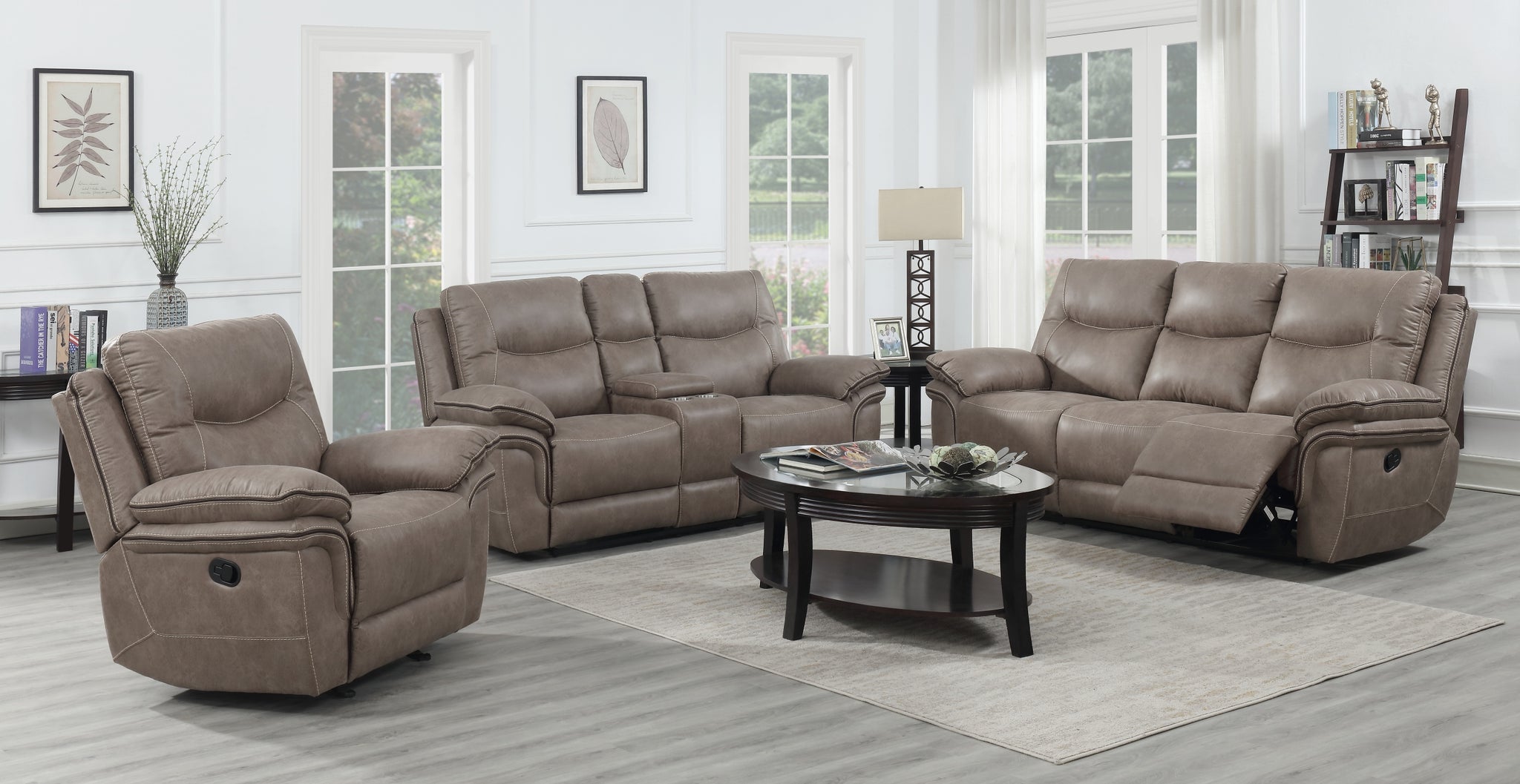 Isabella 3 Piece Living Room Set Sofa, Loveseat And Chair Sand Light Brown Faux Leather