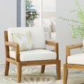 Outdoor Club Chairs With Cushions, 29'' H X 26.5'' W X 29'' D, Acacia Wood Teak Finish Beige Beige Acacia Wood