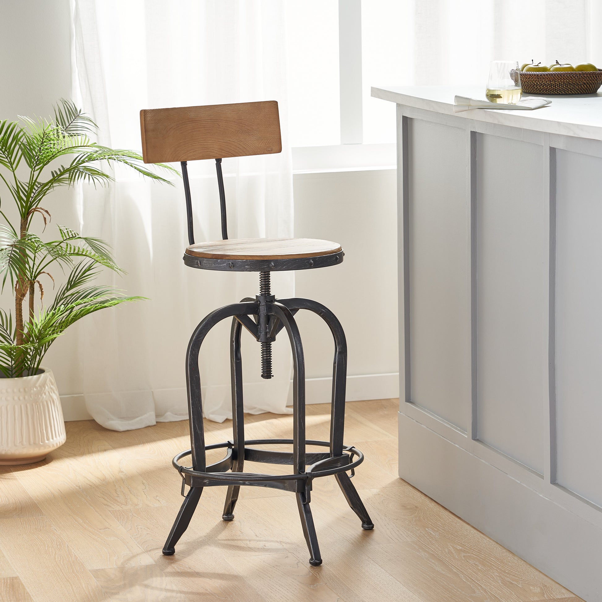 Barstool With Fir Wood Natural Solid Wood