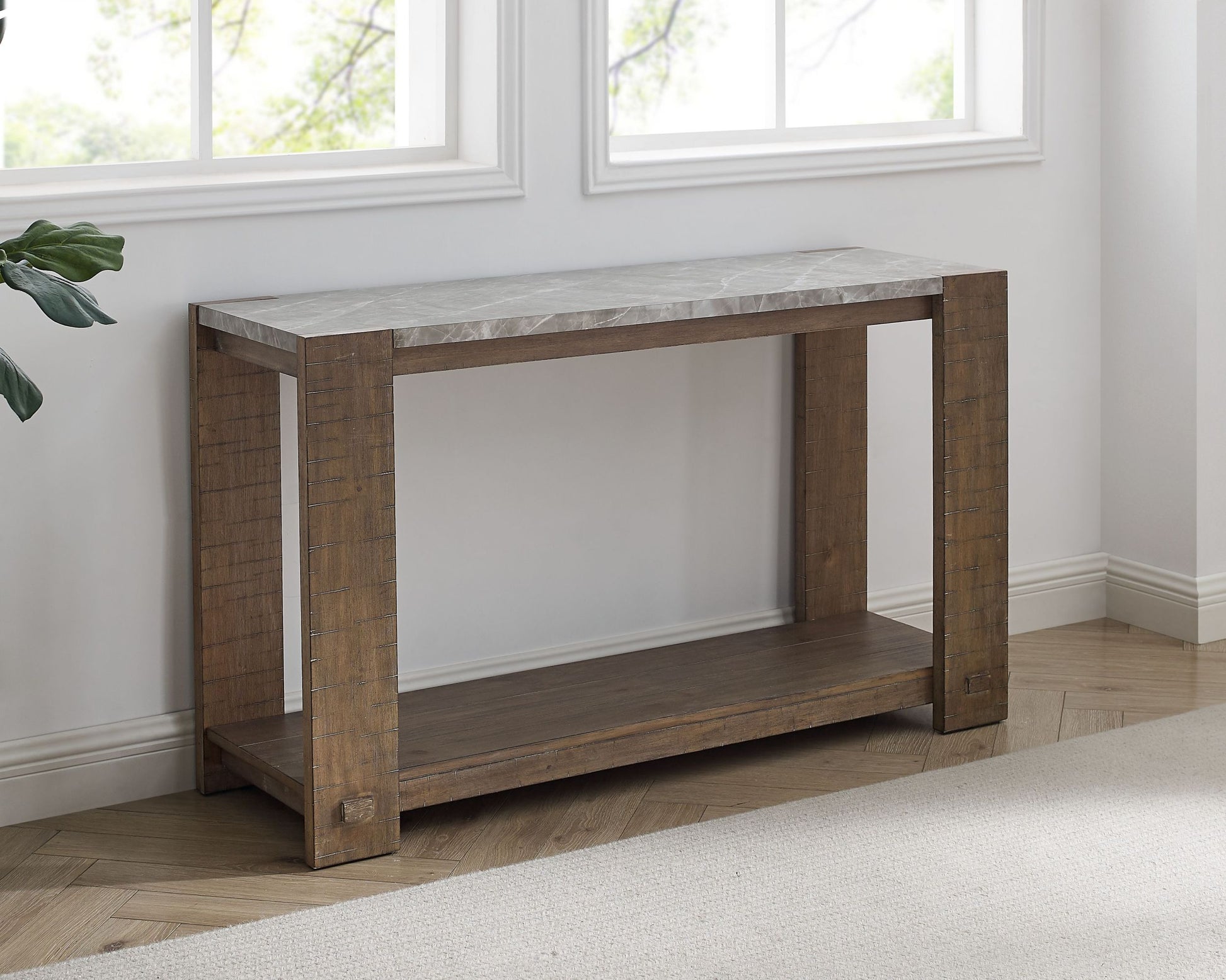 Libby Sintered Stone Sofa Table Brown Brown Wood