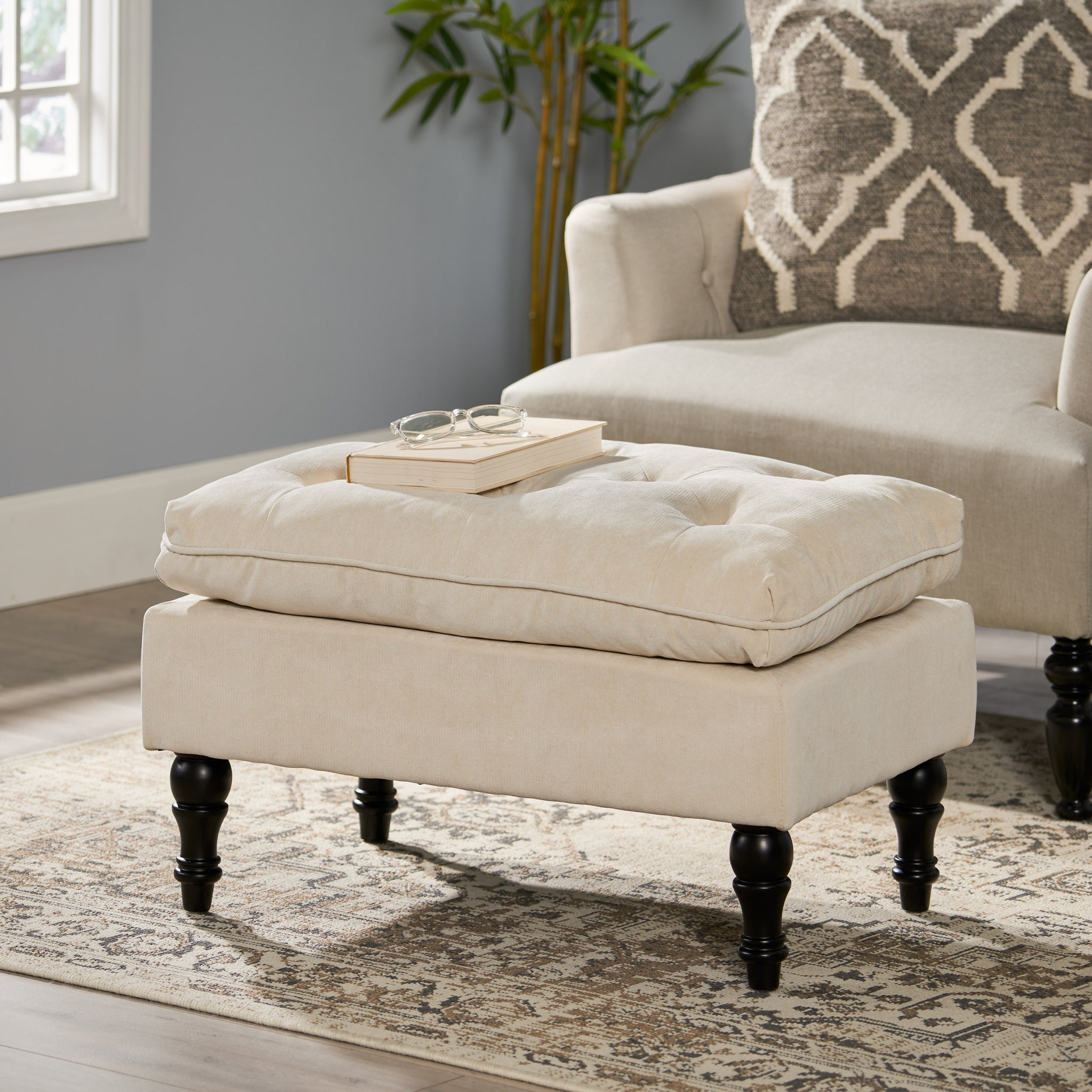 Lofton 28Inch Pillow Top Ottoman Cream Fabric