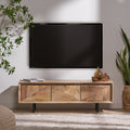 Wooden & Iron Tv Board Natural 50 59 Inches Wood Metal