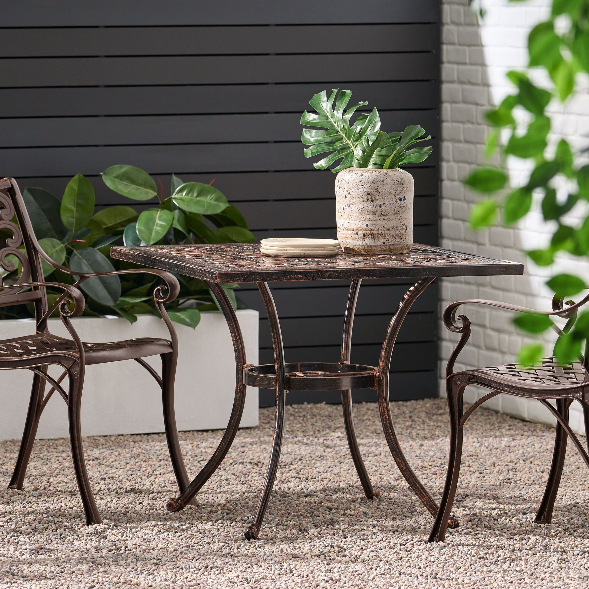 Outdoor Square Cast Aluminum Dining Table, Shiny Copper Copper Aluminium