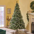 7.5' Brilste Mixed Hinged Tree With Snow And Glitter And 86 Frosted Pine Cones And Dia:52 Green Pvc