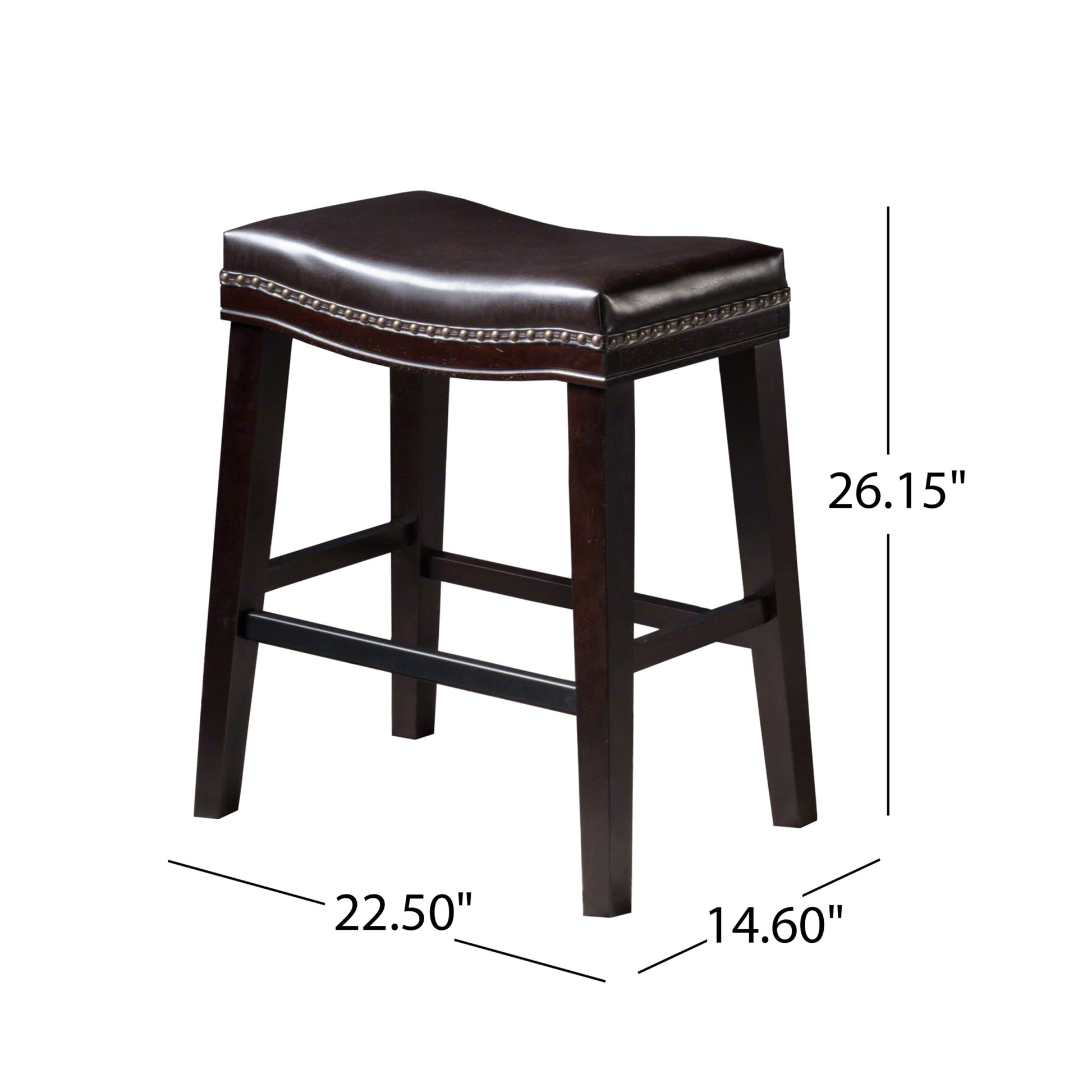 26" Contemporary Upholstered Saddle Counter Stool With Trim Set Of 2 , Dark Brown Dark Brown Pu