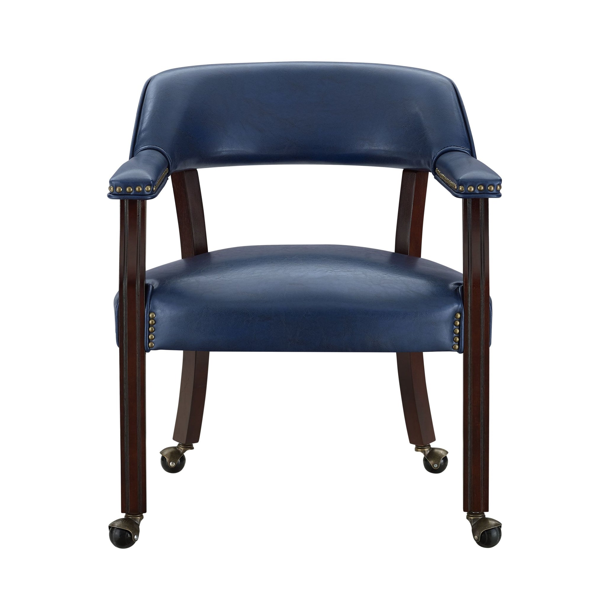 Tournament Arm Chair With Casters Medium Cherry & Blue Blue Faux Leather